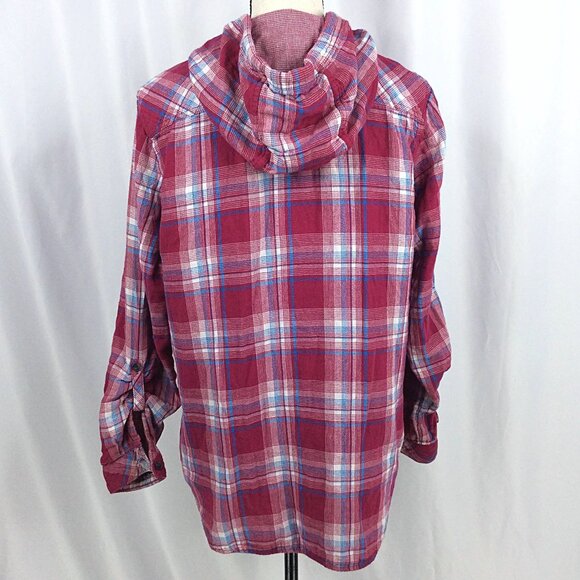 Boston Traders Hoodie Button Down Top Womens XL Plaid Roll Tab Sleeves DAMAGE - Picture 5 of 13